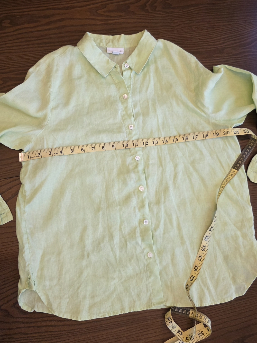 J.Jill Linen Lime Green Button Down Shirt Coastal Grandma Minimalist Eurosummer - Picture 5 of 8